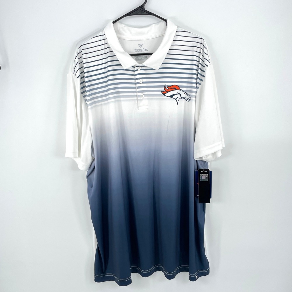 Fanatics Mens Denver Broncos NFL Ombre Striped Polo Shirt White Blue 3XL NEW